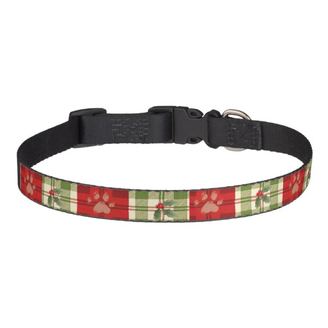 Rustic Christmas Plaid Cat Collar – Festive Red (Front)