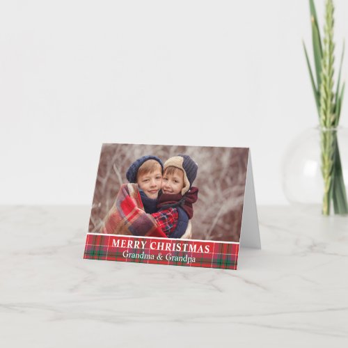 Rustic Christmas Plaid Grandparents Photo Holiday Card