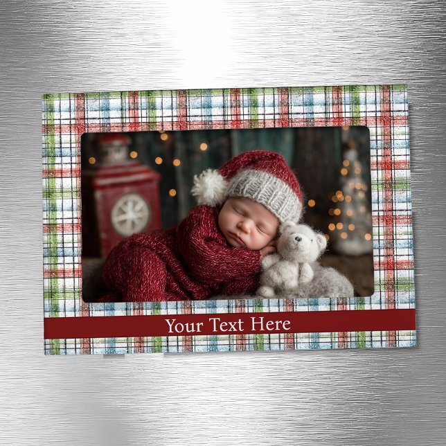 Rustic Christmas Plaid Magnetic Photo Frame (Creator Uploaded)