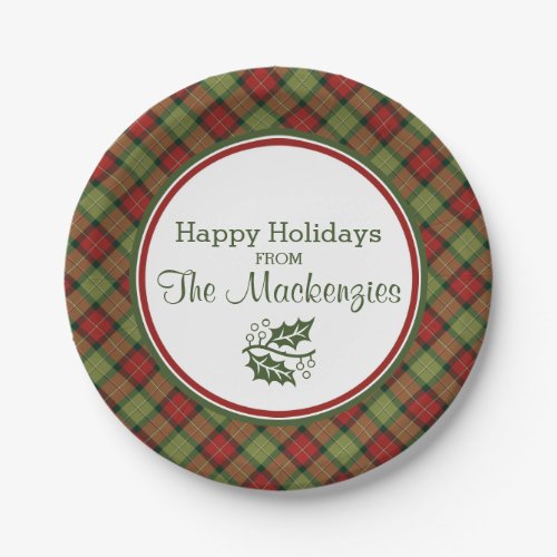 Rustic Christmas Plaid Pattern Custom Paper Plates