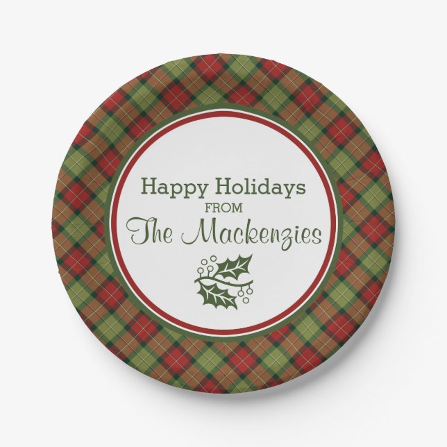 Rustic Christmas Plaid Pattern Custom Paper Plates (Front)
