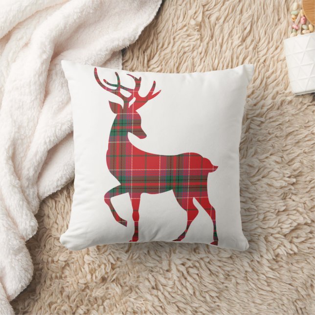 Rustic Christmas Plaid Red Green Reindeer Throw Pillow (Blanket)
