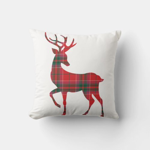 Rustic Christmas Plaid Red Green Reindeer Throw Pillow