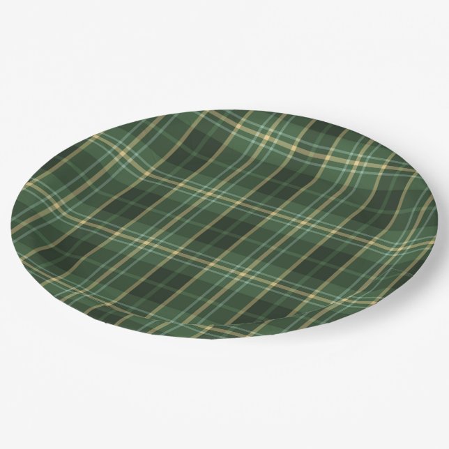 Rustic Christmas plaid tartan pattern Paper Plates (Angled)