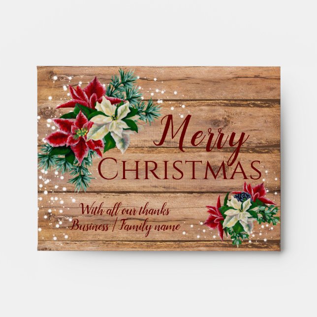 Rustic Christmas Poinsettia Cash Gift  Envelope (Front)