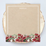 Rustic Christmas Poinsettia Notepad<br><div class="desc">Whimsical poinsettia notepad featuring a lower border of red and green poinsettias and white cotton plants. The background is a vintage parchment paper graphic reminiscent of kraft paper with a clean white border. At the top is a customizable template for you to add your name or leave as notes. A...</div>