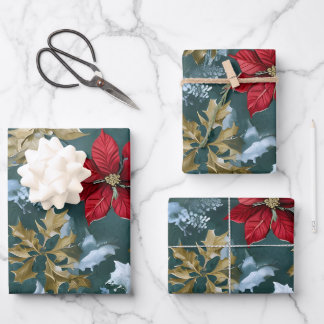 Rustic Christmas Poinsettia Wrapping Paper  