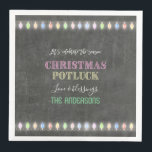 Rustic Christmas Potluck Chalkboard String Lights Paper Dinner Napkins<br><div class="desc">Rustic Christmas Potluck Chalkboard String Lights. A colourful and joyful design to invite your friend to celebrate the season! Use Customise tool to add your info,  make changes. For matching items,  please,  visit my Christmas Potluck Collection.</div>