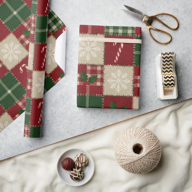 Rustic Christmas Quilt Plaid Wrapping Paper (Crafts)