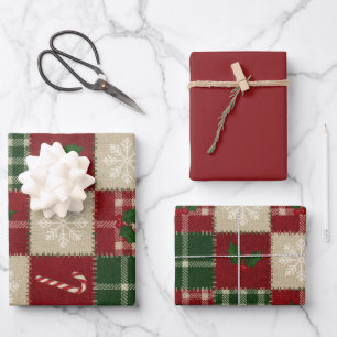 Rustic Christmas Quilt Plaid Wrapping Paper Sheets