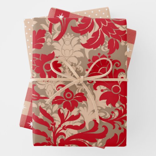 Rustic Christmas Red and Beige Wrapping Paper Set 