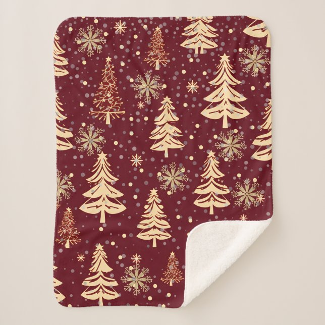 Rustic Christmas Red and Gold Sherpa Blanket (Front)