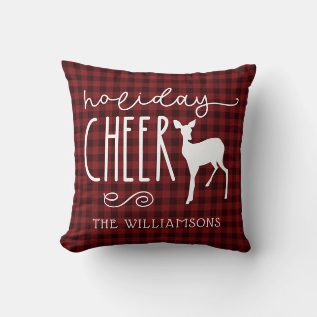 Rustic Christmas Red Buffalo Plaid  Throw Pillow (Front)