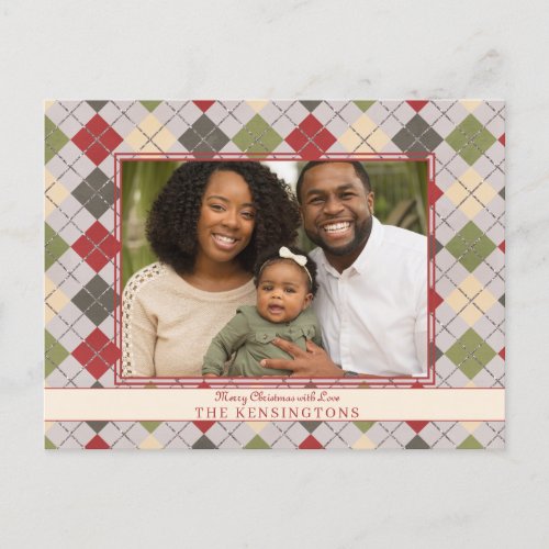Rustic Christmas Red Green Argyle Holiday Photo