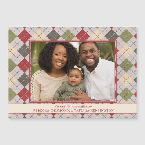 Rustic Christmas Red Green Argyle Holiday Photo