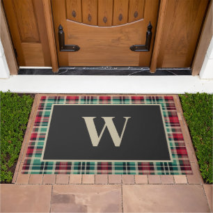 Rustic Christmas Red & Green Monogram Doormat