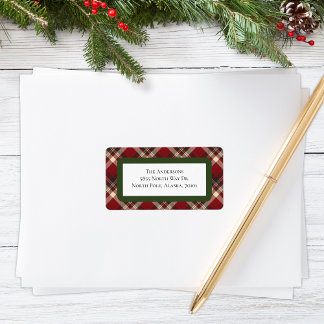 Rustic Christmas Red Green Tartan Plaid Address Label