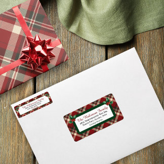 Rustic Christmas Red Green Tartan Plaid Address Label