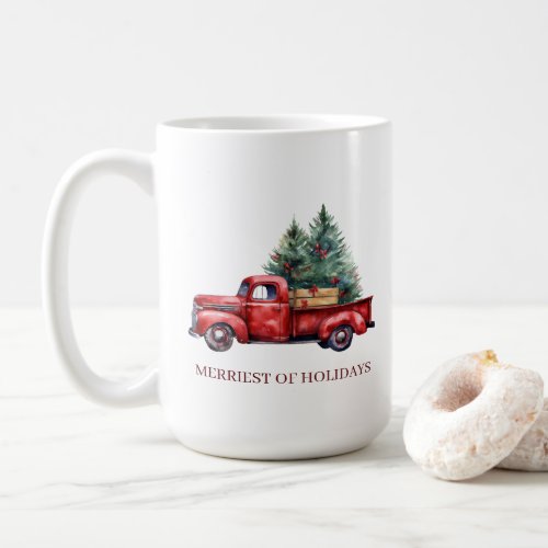 Rustic Christmas Red Truck Merriest of Holidays Coffee Mug
