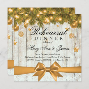Rustic Christmas Rehearsal Dinner Gold Decor Invitation