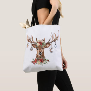 Rustic Christmas Reindeer Antler Ornaments Tote Bag