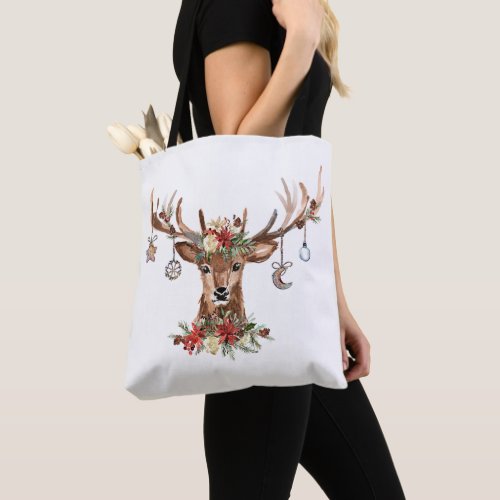 Rustic Christmas Reindeer Antler Ornaments Tote Bag