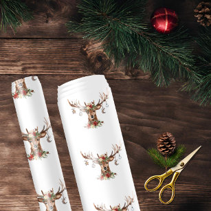 Rustic Christmas Reindeer Antler Ornaments Wrapping Paper