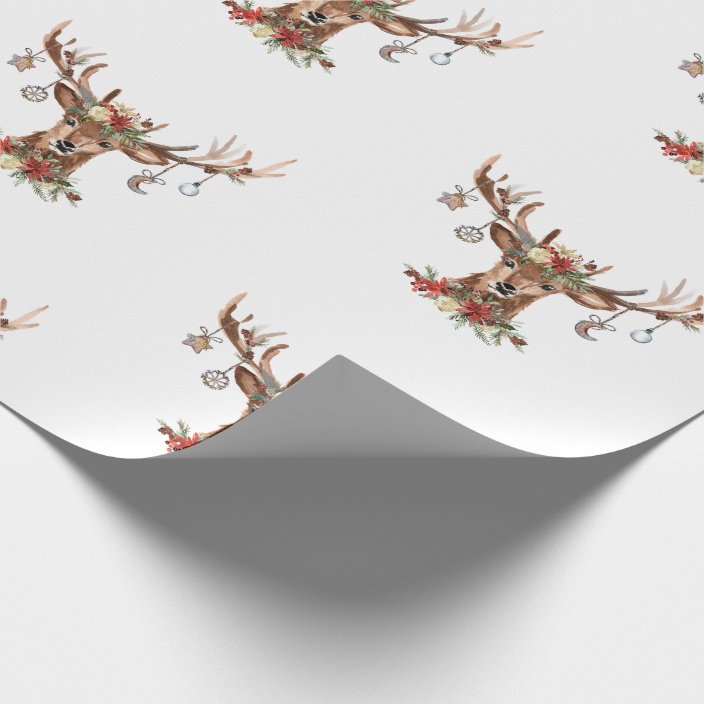 Rustic Christmas Reindeer Antler Ornaments Wrapping Paper | Zazzle.com