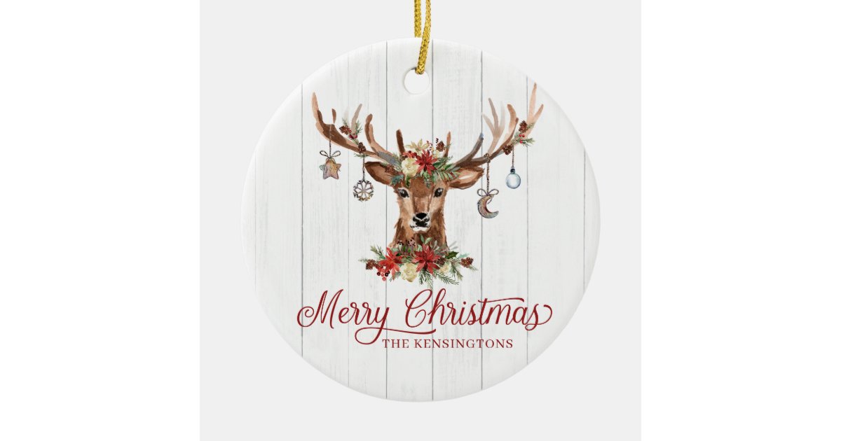 Rustic Christmas Reindeer Ornaments Holiday Photo | Zazzle