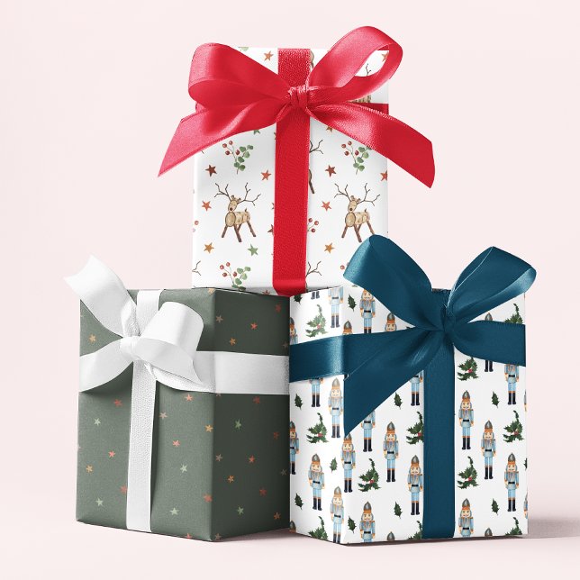 Rustic Christmas Reindeer Stars Festive Patterns Wrapping Paper Sheets (Creator Uploaded)