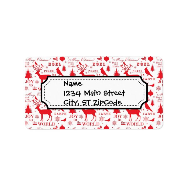 Rustic Christmas Reindeer Trees Birds Holiday Label (Front)