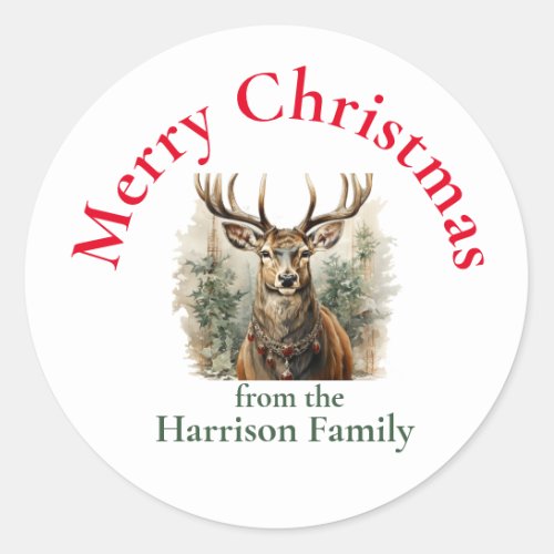 Rustic Christmas Reindeer Wishes Classic Round Sticker