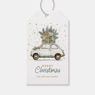 Rustic Christmas Santa Car Watercolor Gift Tags
