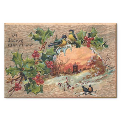 Rustic Christmas Scene on Weathered Wood Tissue Paper