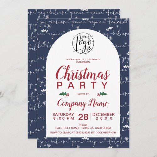 Rustic Christmas script corporate party blue Invitation