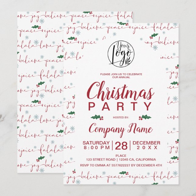 Rustic Christmas script corporate party red green Invitation (Front/Back)