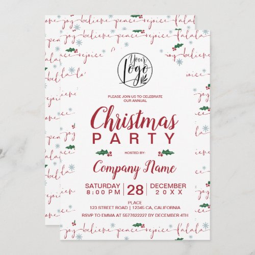 Rustic Christmas script corporate party red green Invitation