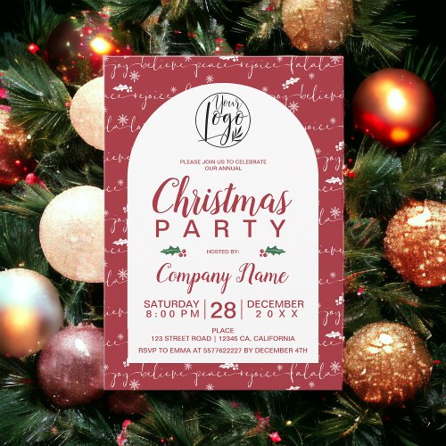 Rustic Christmas script corporate party red Invitation