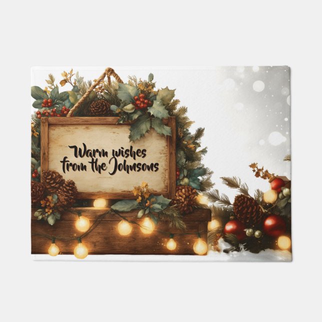 Rustic Christmas Sign Frame with Custom Text Doormat (Front)