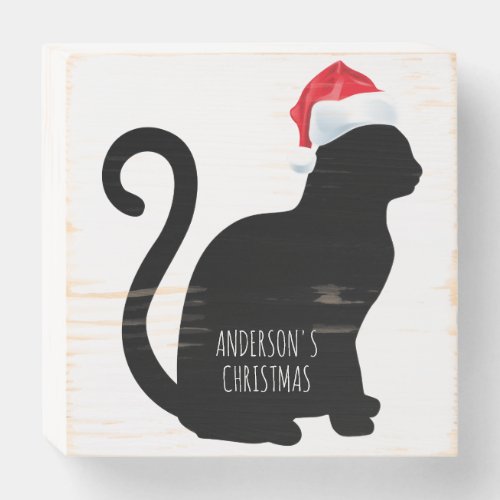 Rustic Christmas Silhouette Cat Personalized Wooden Box Sign