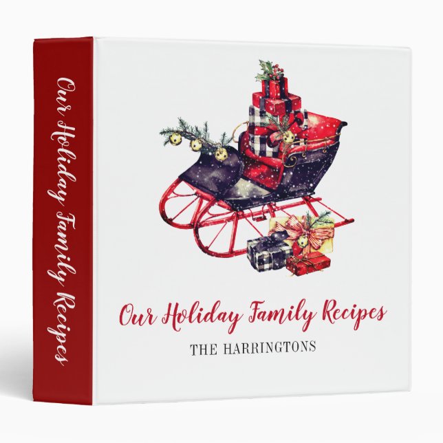 Rustic Christmas Sleigh Holiday Family Recipes 3 Ring Binder (Front/Spine)
