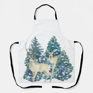 Rustic Christmas Snowy Forest Deer Decor For Home Apron