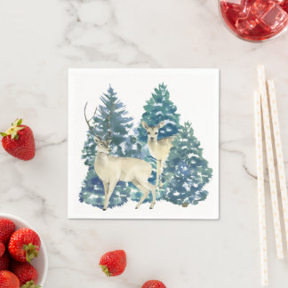 Rustic Christmas Snowy Forest Deer Decor For Home Napkins