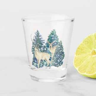 Rustic Christmas Snowy Forest Deer Decor For Home Shot Glass