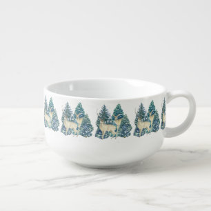 Rustic Christmas Snowy Forest Deer Decor For Home Soup Mug