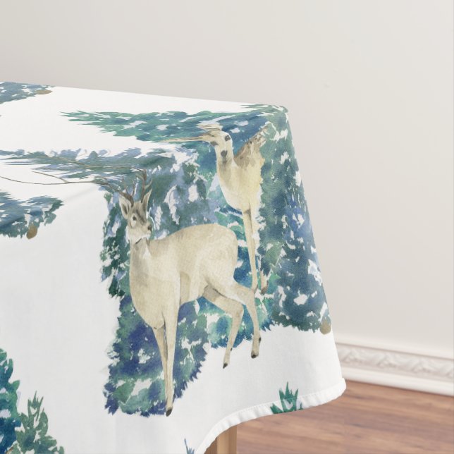 Rustic Christmas Snowy Forest Deer Decor For Home Tablecloth (In Situ)