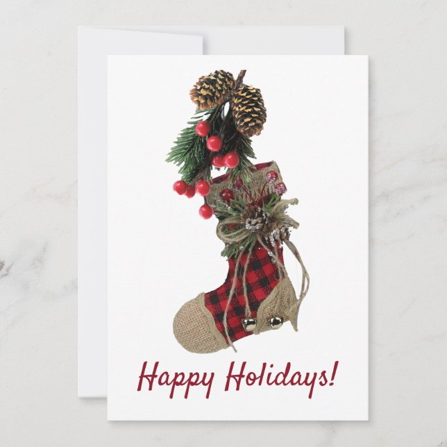 Rustic Christmas Stocking Flat Holiday Card (Front)
