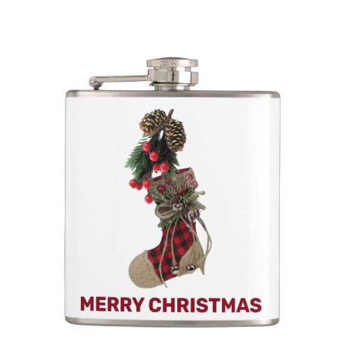 Rustic Christmas Stocking Vinyl Wrapped Flask