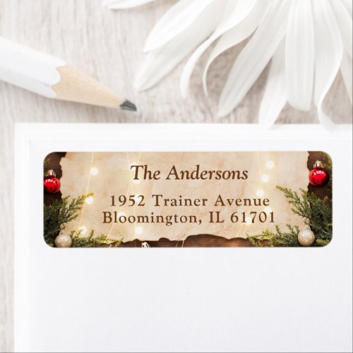 Rustic Christmas String Lights Return Address Label