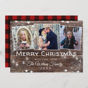 Rustic Christmas String Lights Snow Photo Collage Invitation